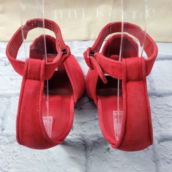 Jenni Kayne Posted Strap Tomato Red Suede Heels size 38 - Picture 6 of 16